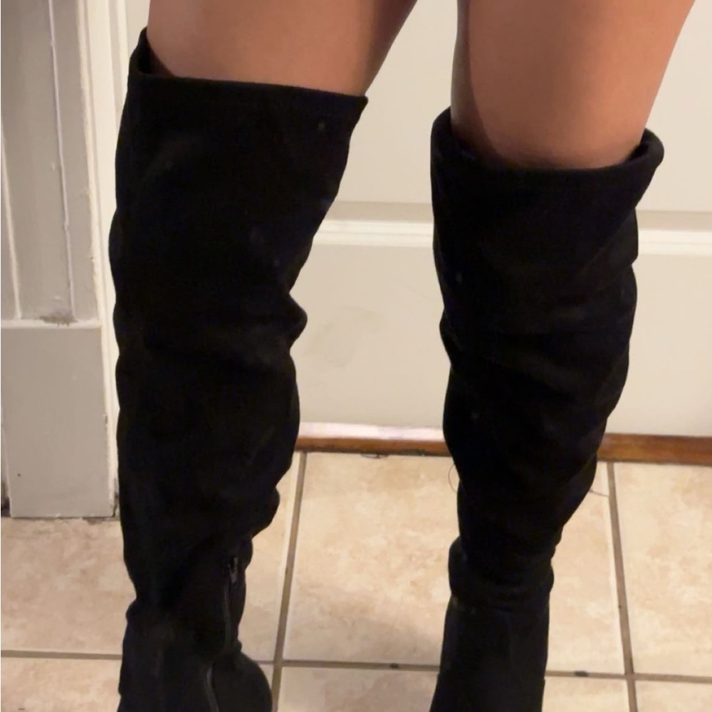 Forever 21 Black Lace Up Over-the-Knee Boots
